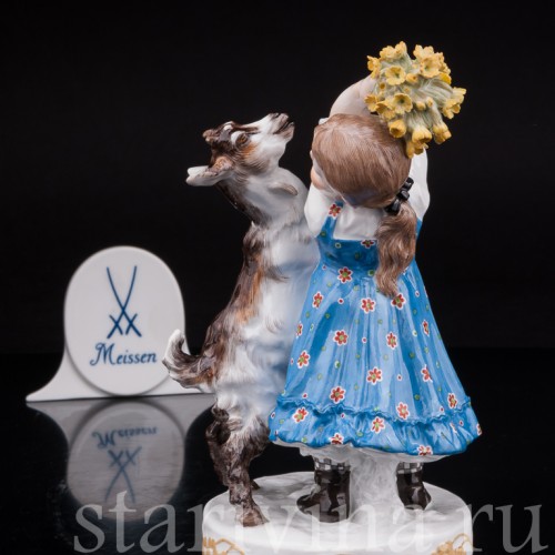 Антикварная фарфоровая статуэтка Девочка с козлёнком, Meissen, Германия, 1905-25 гг.
