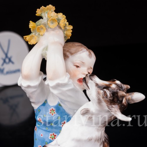 Антикварная фарфоровая статуэтка Девочка с козлёнком, Meissen, Германия, 1905-25 гг.