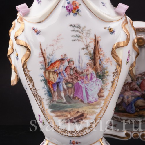 Антикварная фарфоровая композиция Жардиньерка и две вазы, пасторальный гарнитур, Helena Wolfsohn, Германия, 1885-1949 гг.
