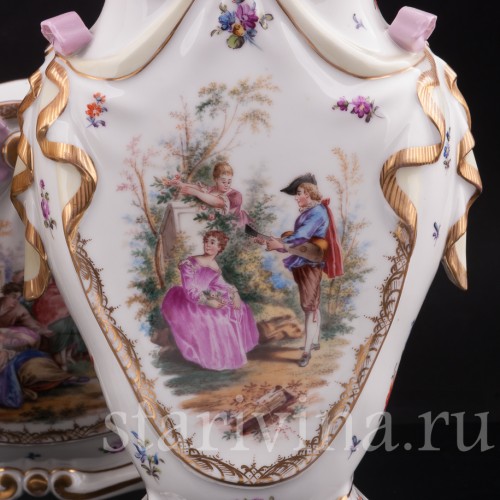 Антикварная фарфоровая композиция Жардиньерка и две вазы, пасторальный гарнитур, Helena Wolfsohn, Германия, 1885-1949 гг.