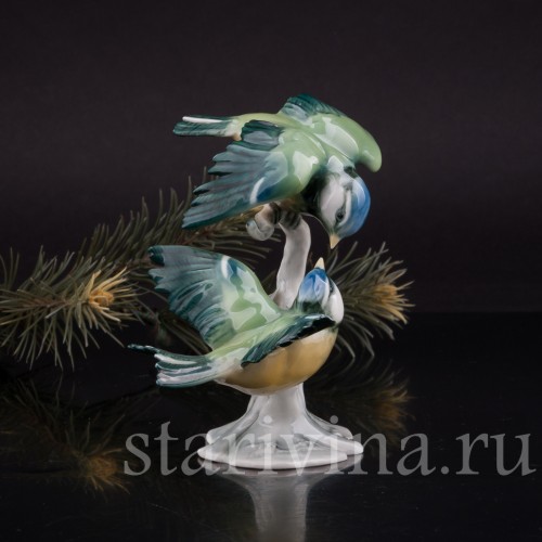 Фарфоровая статуэтка птиц Две лазоревки, Alka Kaiser, Германия, вт пол. 20 века.