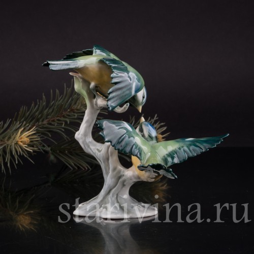 Фарфоровая статуэтка птиц Две лазоревки, Alka Kaiser, Германия, вт пол. 20 века.