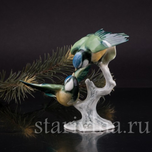 Фарфоровая статуэтка птиц Две лазоревки, Alka Kaiser, Германия, вт пол. 20 века.