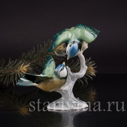 Фарфоровая статуэтка птиц Две лазоревки, Alka Kaiser, Германия, вт пол. 20 века.
