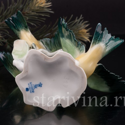 Фарфоровая статуэтка птиц Две лазоревки, Alka Kaiser, Германия, вт пол. 20 века.