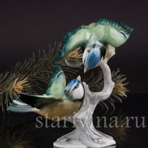 Фарфоровая статуэтка птиц Две лазоревки, Alka Kaiser, Германия, вт пол. 20 века.