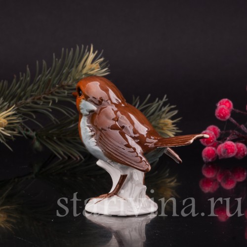 Фигурка птицы из фарфора Малиновка, Goebel, Германия, 1978.