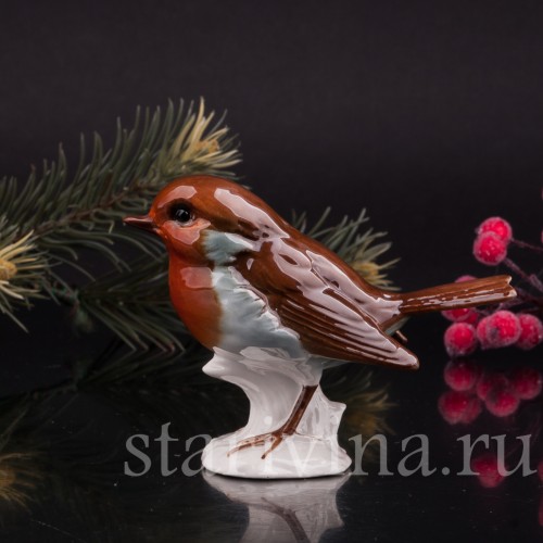Фигурка птицы из фарфора Малиновка, Goebel, Германия, 1978.