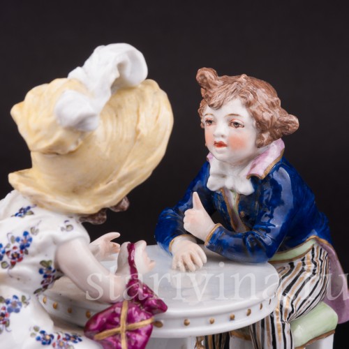 За разговором, дети за столом, Karl Ens, Германия, 1900 гг