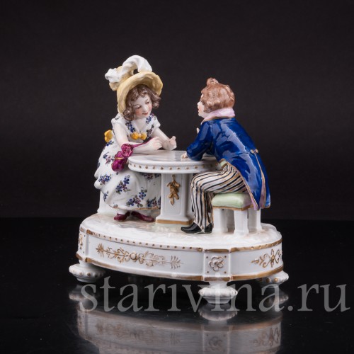 За разговором, дети за столом, Karl Ens, Германия, 1900 гг