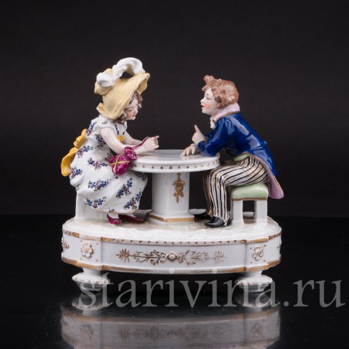 За разговором, дети за столом, Karl Ens, Германия, 1900 гг