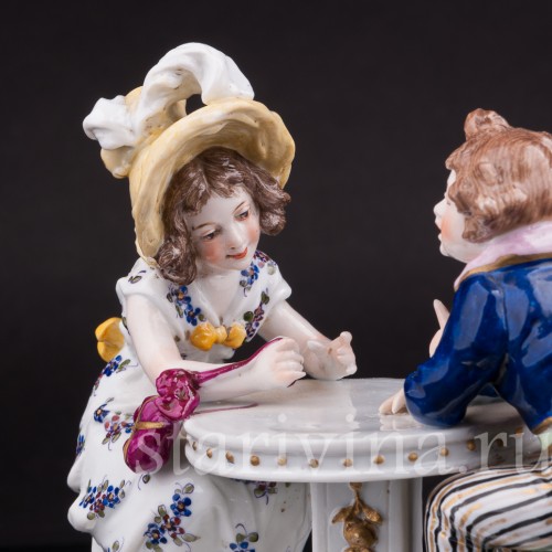 За разговором, дети за столом, Karl Ens, Германия, 1900 гг