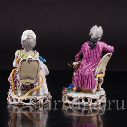 Антикварные фарфоровые статуэтки Пара на стульях, миниатюра, Carl Thieme, Германия, кон.19 в.