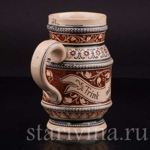 Старинная пивная кружка "Выпей меня", 0.3 л, Reinhold Merkelbach, Германия, кон.19 - нач. 20 вв.