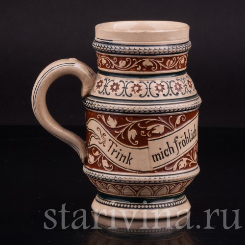 Старинная пивная кружка "Выпей меня", 0.3 л, Reinhold Merkelbach, Германия, кон.19 - нач. 20 вв.