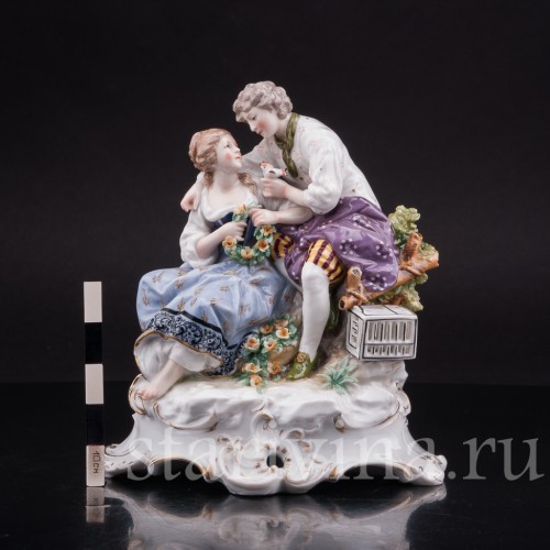 Фарфоровая композиция Пара с птичьей клеткой, Karl Ens, Германия, 1900 гг.