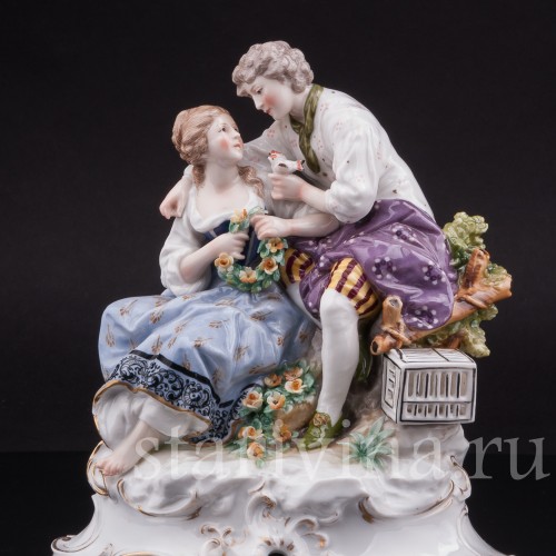 Фарфоровая композиция Пара с птичьей клеткой, Karl Ens, Германия, 1900 гг.