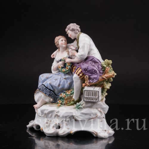 Фарфоровая композиция Пара с птичьей клеткой, Karl Ens, Германия, 1900 гг.