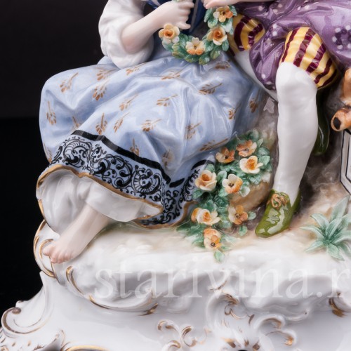 Фарфоровая композиция Пара с птичьей клеткой, Karl Ens, Германия, 1900 гг.