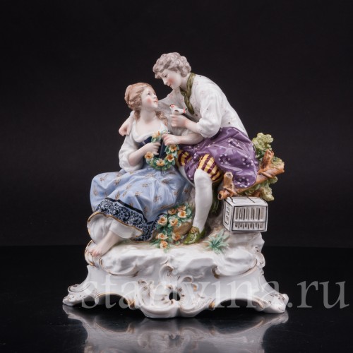 Фарфоровая композиция Пара с птичьей клеткой, Karl Ens, Германия, 1900 гг.