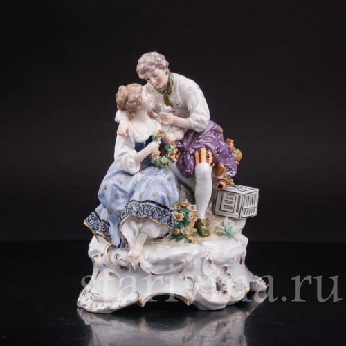 Фарфоровая композиция Пара с птичьей клеткой, Karl Ens, Германия, 1900 гг.