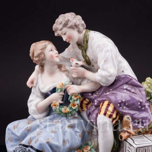 Фарфоровая композиция Пара с птичьей клеткой, Karl Ens, Германия, 1900 гг.