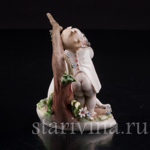 Фарфоровая фигурка Малыш с собакой, миниатюра, Capodimonte, Италия, вт пол. 20 века.