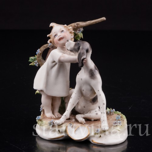 Фарфоровая фигурка Малыш с собакой, миниатюра, Capodimonte, Италия, вт пол. 20 века.