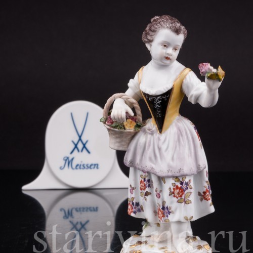 Фарфоровая статуэтка Девочка с цветами, Meissen, Германия, сер. 19 - нач. 20 вв.