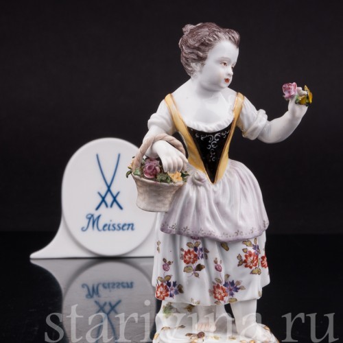 Фарфоровая статуэтка Девочка с цветами, Meissen, Германия, сер. 19 - нач. 20 вв.