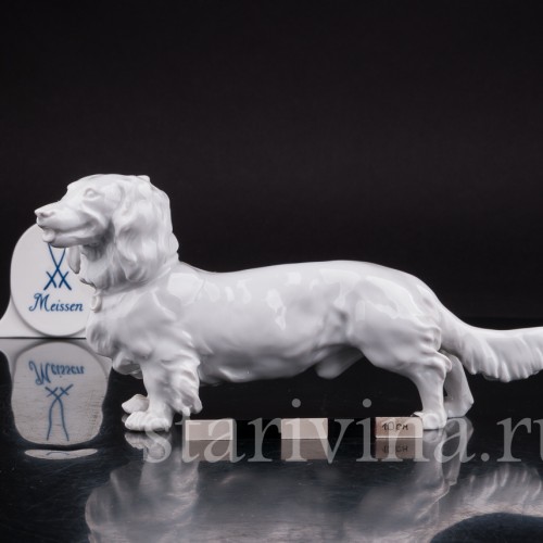 Статуэтка собаки из фарфора Длинношерстная такса, Meissen, Германия, вт. пол. 20 в.