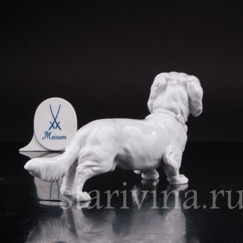 Статуэтка собаки из фарфора Длинношерстная такса, Meissen, Германия, вт. пол. 20 в.