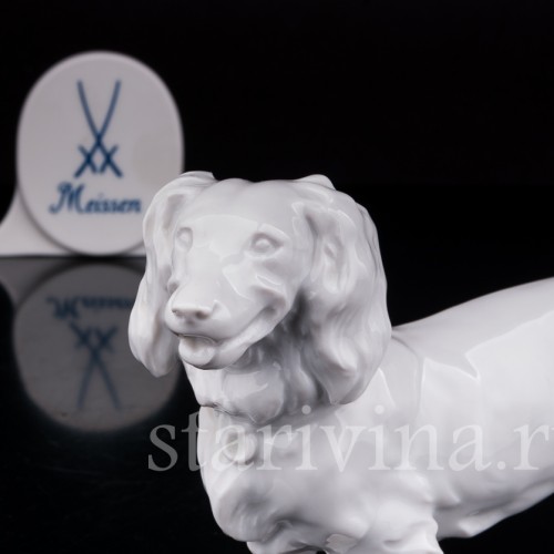 Статуэтка собаки из фарфора Длинношерстная такса, Meissen, Германия, вт. пол. 20 в.