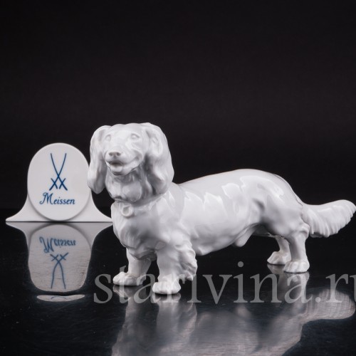 Статуэтка собаки из фарфора Длинношерстная такса, Meissen, Германия, вт. пол. 20 в.