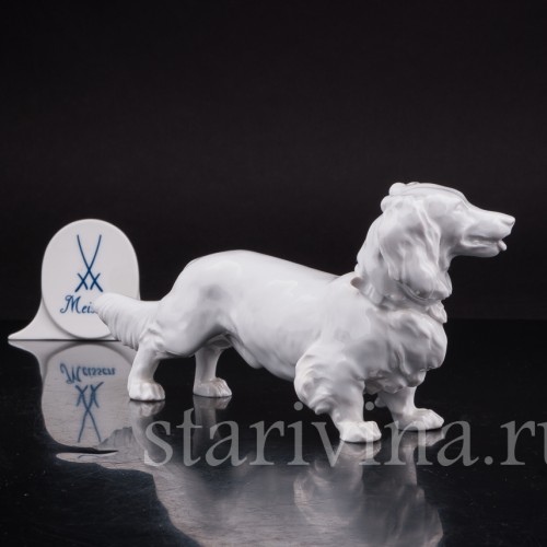 Статуэтка собаки из фарфора Длинношерстная такса, Meissen, Германия, вт. пол. 20 в.