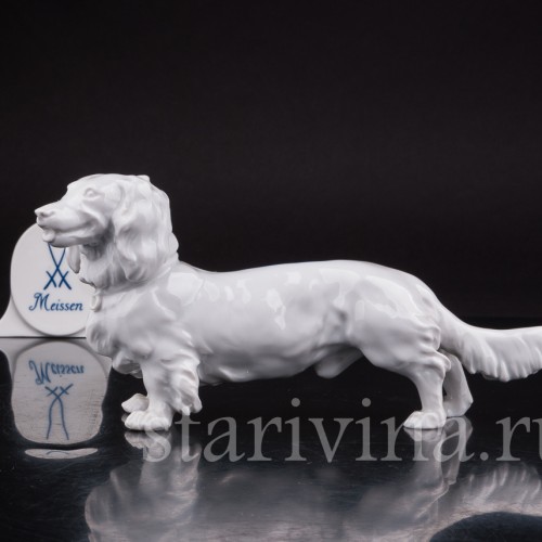 Статуэтка собаки из фарфора Длинношерстная такса, Meissen, Германия, вт. пол. 20 в.
