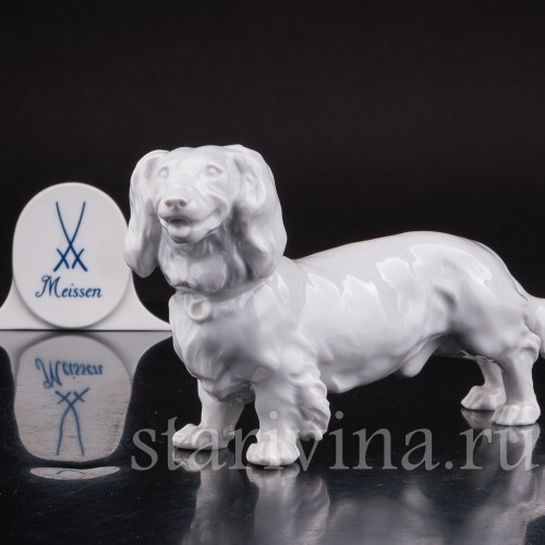 Статуэтка собаки из фарфора Длинношерстная такса, Meissen, Германия, вт. пол. 20 в.