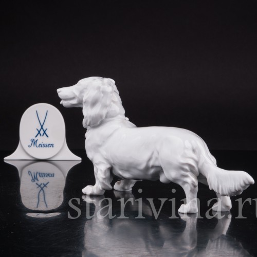 Статуэтка собаки из фарфора Длинношерстная такса, Meissen, Германия, вт. пол. 20 в.