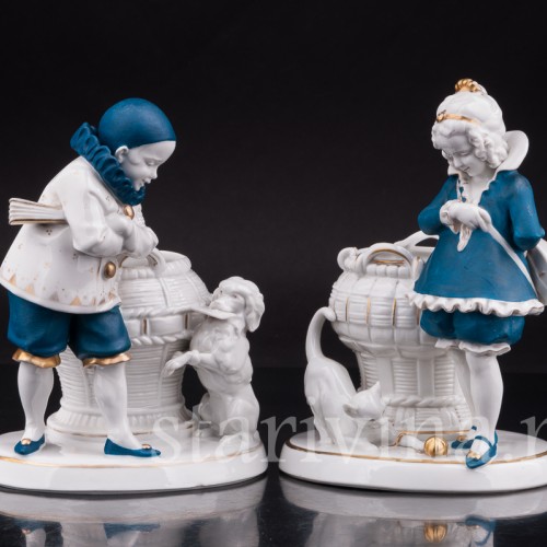 Старинная статуэтка Девочка с кошкой, Hertwig & Co, Германия, 1920-30 гг.