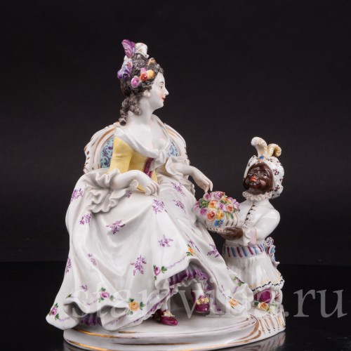 Фарфоровая композиция Дама с арапчонком, Volkstedt, Германия, до 1935 г.