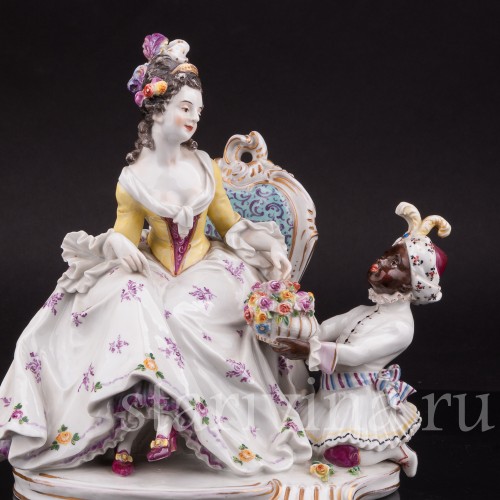 Фарфоровая композиция Дама с арапчонком, Volkstedt, Германия, до 1935 г.