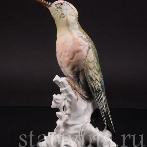 Фарфоровая статуэтка птицы Зеленый дятел Karl Ens, Германия, 1920-30 гг.