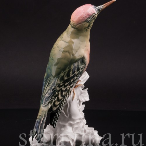 Фарфоровая статуэтка птицы Зеленый дятел Karl Ens, Германия, 1920-30 гг.