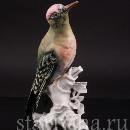Фарфоровая статуэтка птицы Зеленый дятел Karl Ens, Германия, 1920-30 гг.