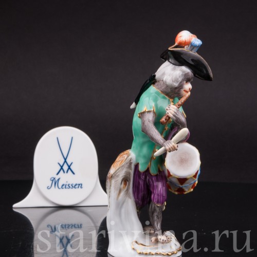 Фарфоровая статуэтка Обезьяна с барабаном и флейтой, Meissen, Германия, 1983 год.