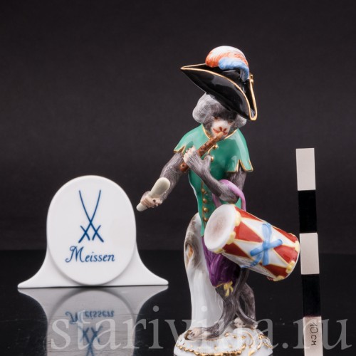 Фарфоровая статуэтка Обезьяна с барабаном и флейтой, Meissen, Германия, 1983 год.