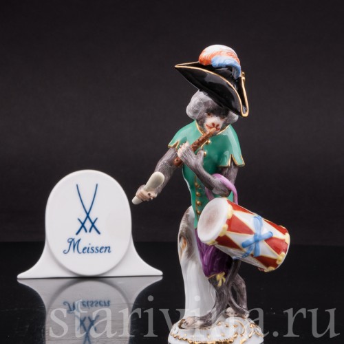 Фарфоровая статуэтка Обезьяна с барабаном и флейтой, Meissen, Германия, 1983 год.