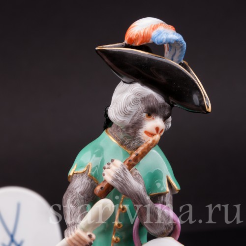 Фарфоровая статуэтка Обезьяна с барабаном и флейтой, Meissen, Германия, 1983 год.