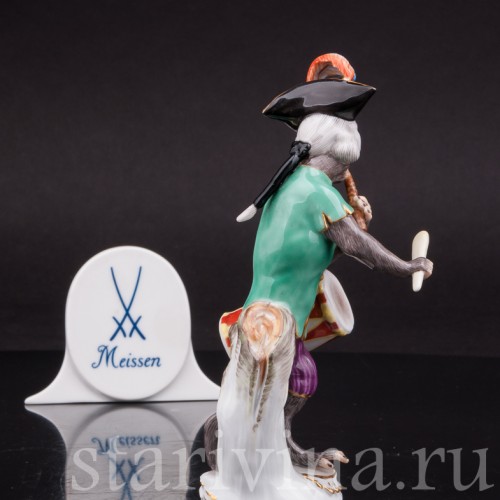 Фарфоровая статуэтка Обезьяна с барабаном и флейтой, Meissen, Германия, 1983 год.