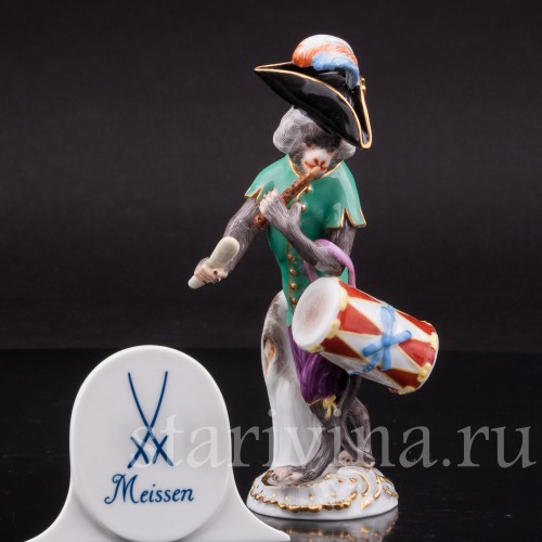 Фарфоровая статуэтка Обезьяна с барабаном и флейтой, Meissen, Германия, 1983 год.